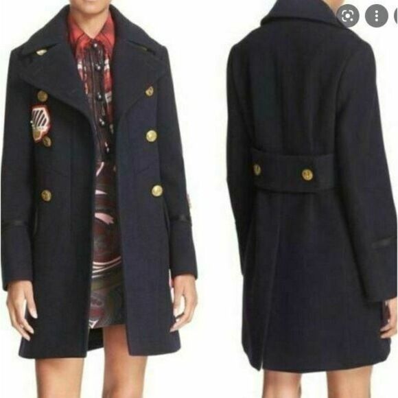 Coach Womens 1941 Naval Officer Pea Coat Navy Blue Double Breasted Patches Sz 2 - Picture 2 of 7